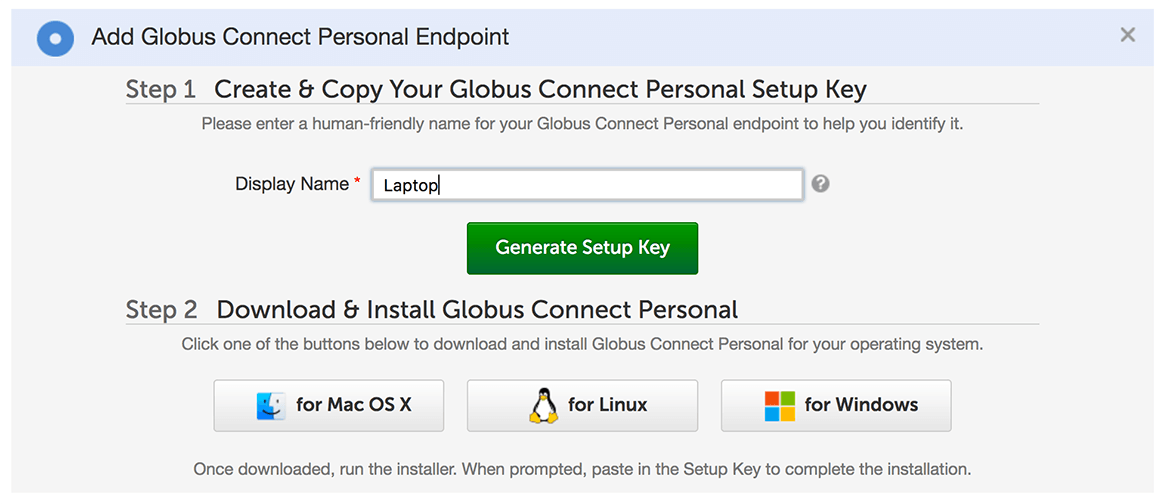 Adding a Display Name for the new personal endpoint in the Step 1 box